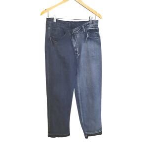 Risen Black Split Decision Crossover Button Closure Boyfriend Fit Jeans Size 31